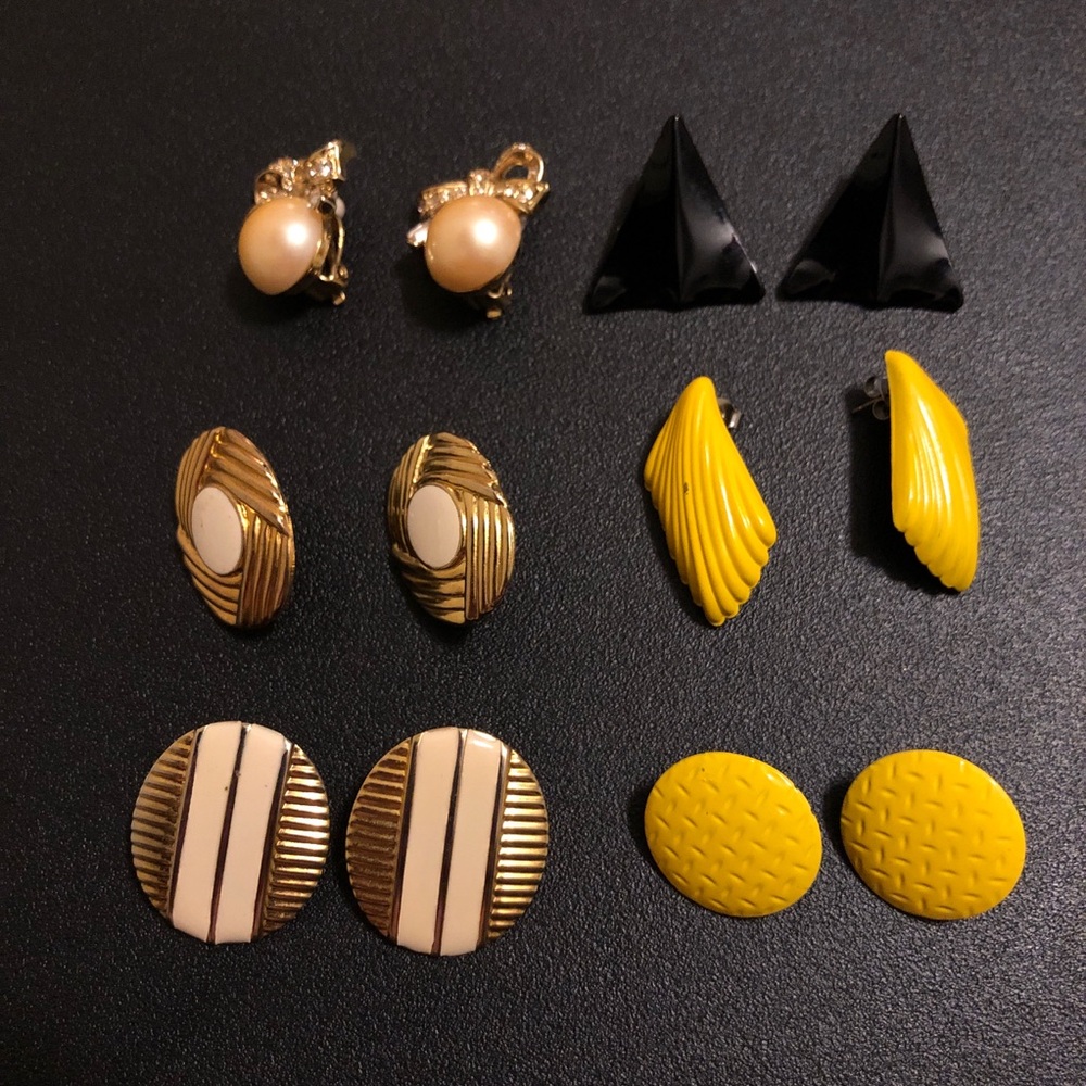 Gold, Cream, Black, and Yellow Vintage Women's Earrings Lot of 6 - 1 Nina Ricci